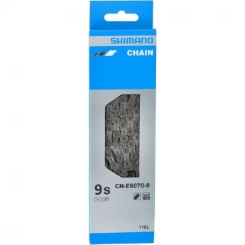 Цепь SHIMANO E6070, для 9 скоростей сзади/1 скорость, спереди, 118 звеньев, для электровелосипедов, с ампульным пином (1шт.)