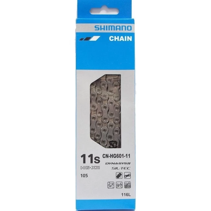Цепь SHIMANO HG601, 11 скоростей, 116 звеньев, замок цепи SM-CN900-11 (1шт), ROAD/MTB/E-BIKE совместимость ICNHG60111116Q