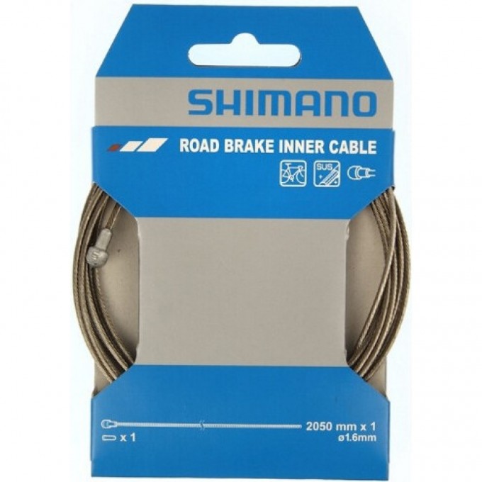 Трос тормоза SHIMANO, нержавеющая сталь, для шоссе, 1.6x2050мм, с концевиком троса Y80098330 Трос тормоза SHIMANO, нержавеющая сталь, для шоссе, 1.6x2050мм, с концевиком троса Y80098330